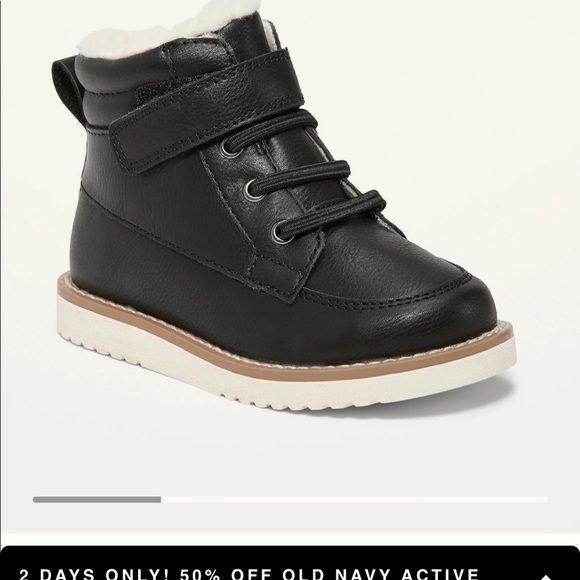 Faux Leather Sherpa Trim Lace Up Boots for Toddler Boys